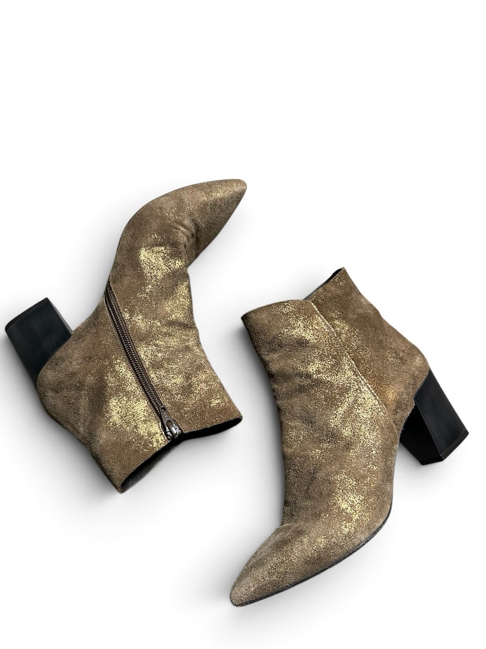 Cucuco Gold Shimmer Ankle Boots Pointed Toe Block Heel Size EU 38.5 US 8